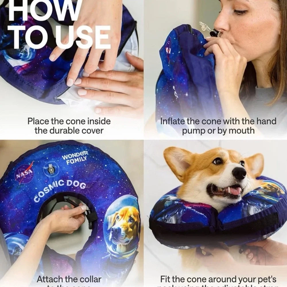 NWT- Soft Inflatable Dog Cone for After Surgery/ LARGE/ Fits 14-17.5 inches